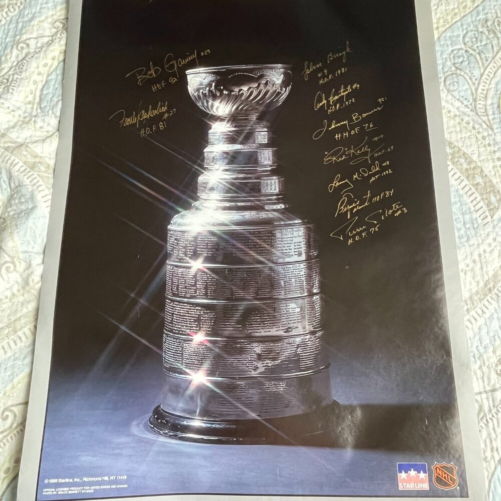 Autographed The Stanley Cup poster by 9 NHL Hall of Fame legends
